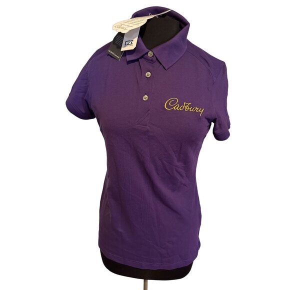Cadbury Cutter & Buck Size M Polo Shirt NWT Women’s Slim Fit Purple Embroidered - Picture 1 of 10